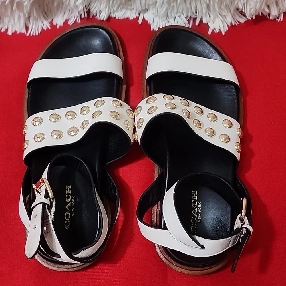 Coach Dannie Women's Gold and White Sandals - Picture 3 of 8
